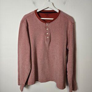 Untuckit Men's Size L Cotton Nylon Blend Pique Henley Long Sleeve Top Orange